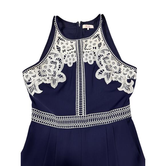 Parker Navy Blue Embroidered Halter Jumpsuit – Size Medium - Picture 6 of 8
